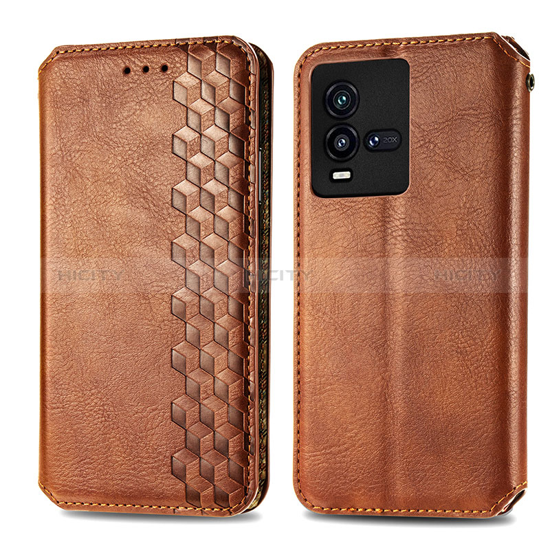 Coque Portefeuille Livre Cuir Etui Clapet S01D pour Vivo iQOO 10 5G Marron Plus