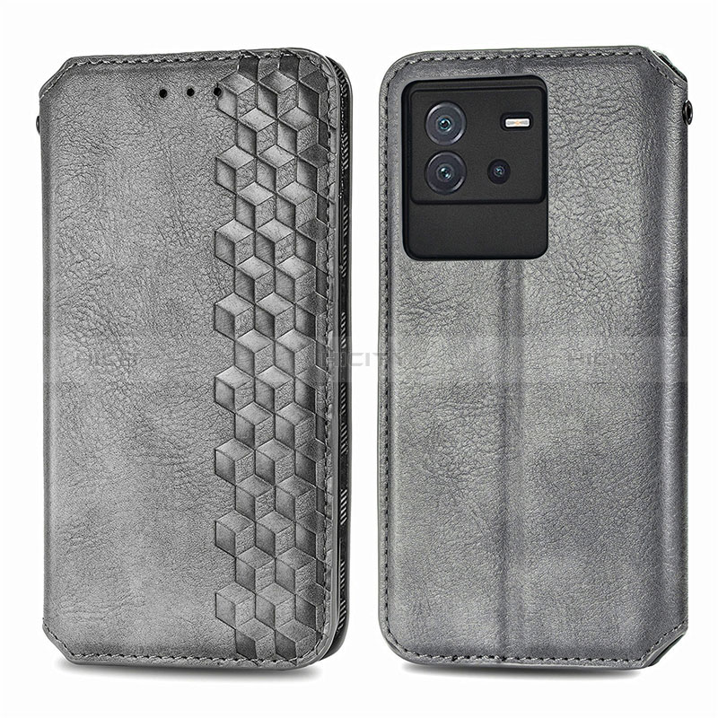 Coque Portefeuille Livre Cuir Etui Clapet S01D pour Vivo iQOO Neo6 5G Gris Plus