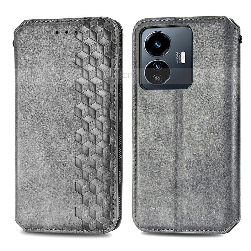 Coque Portefeuille Livre Cuir Etui Clapet S01D pour Vivo iQOO Z6 Lite 5G Gris Plus