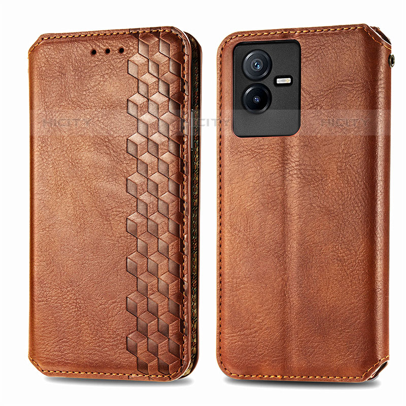 Coque Portefeuille Livre Cuir Etui Clapet S01D pour Vivo iQOO Z6x Marron Plus