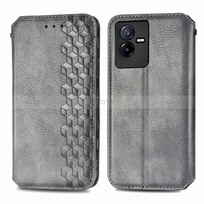 Coque Portefeuille Livre Cuir Etui Clapet S01D pour Vivo T2x 5G Gris Plus