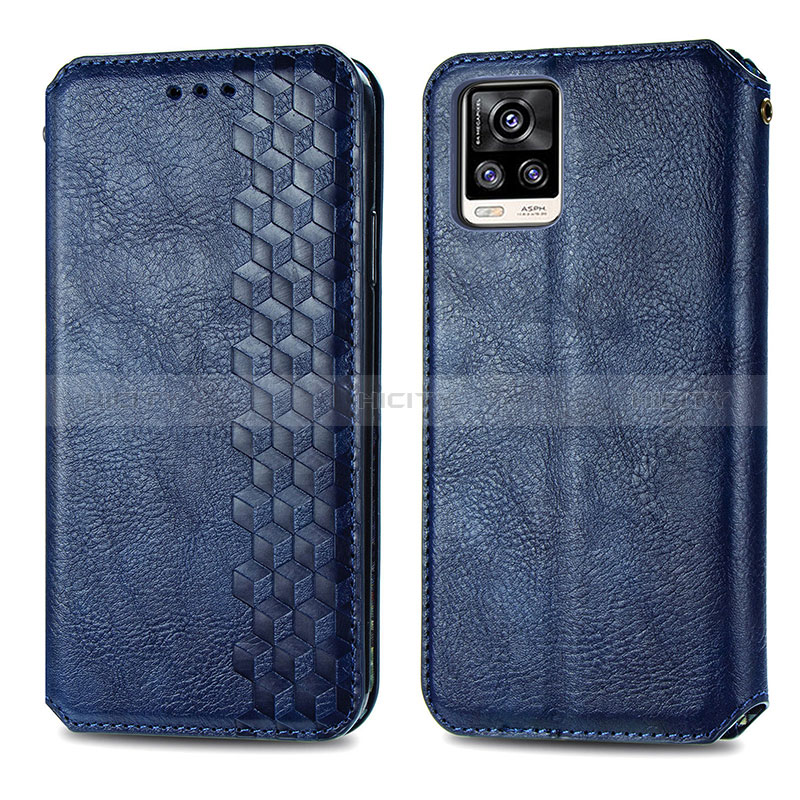 Coque Portefeuille Livre Cuir Etui Clapet S01D pour Vivo V20 Bleu Plus