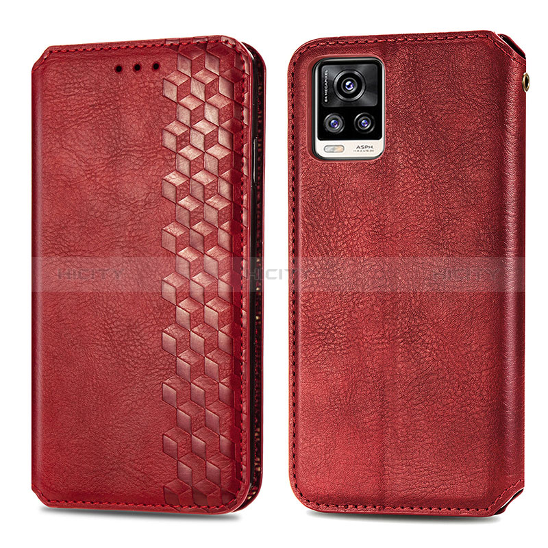 Coque Portefeuille Livre Cuir Etui Clapet S01D pour Vivo V20 Rouge Plus