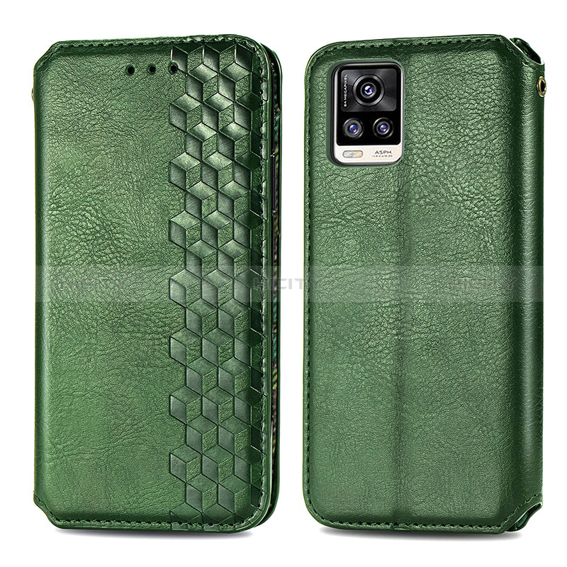 Coque Portefeuille Livre Cuir Etui Clapet S01D pour Vivo V20 Vert Plus