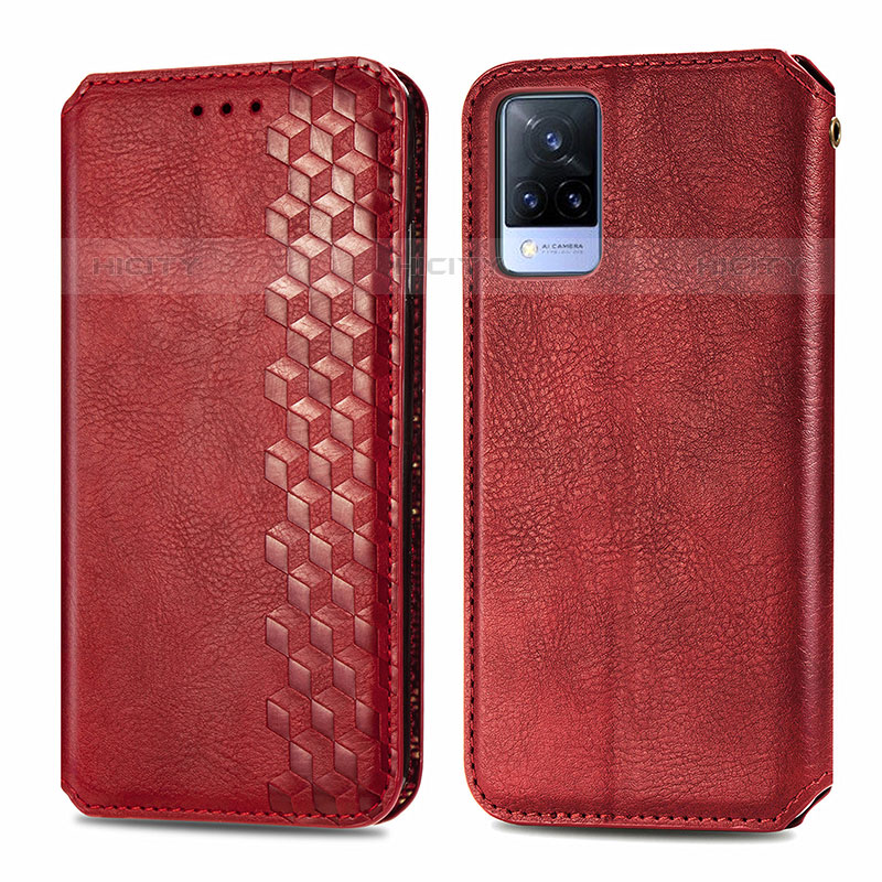 Coque Portefeuille Livre Cuir Etui Clapet S01D pour Vivo V21s 5G Rouge Plus