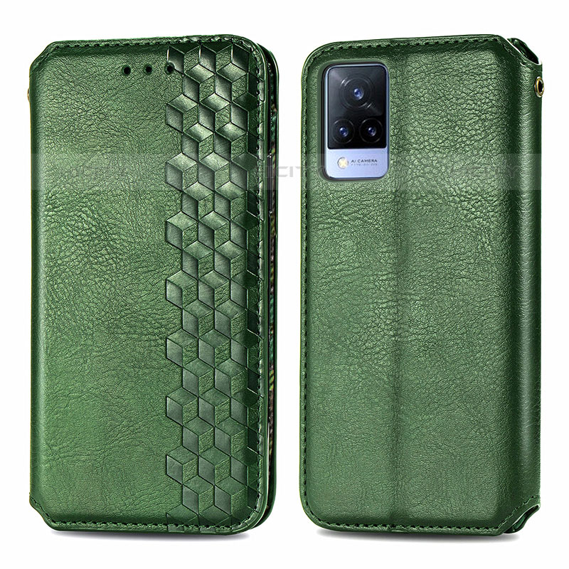 Coque Portefeuille Livre Cuir Etui Clapet S01D pour Vivo V21s 5G Vert Plus