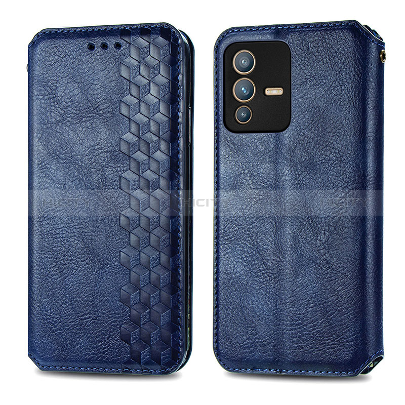 Coque Portefeuille Livre Cuir Etui Clapet S01D pour Vivo V23 Pro 5G Bleu Plus