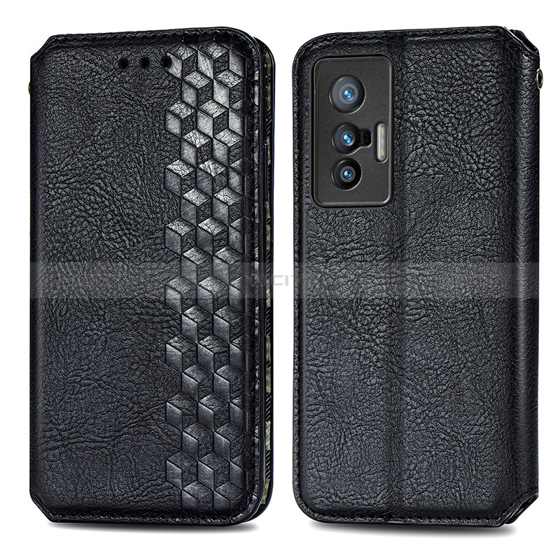 Coque Portefeuille Livre Cuir Etui Clapet S01D pour Vivo X70 5G Noir Plus