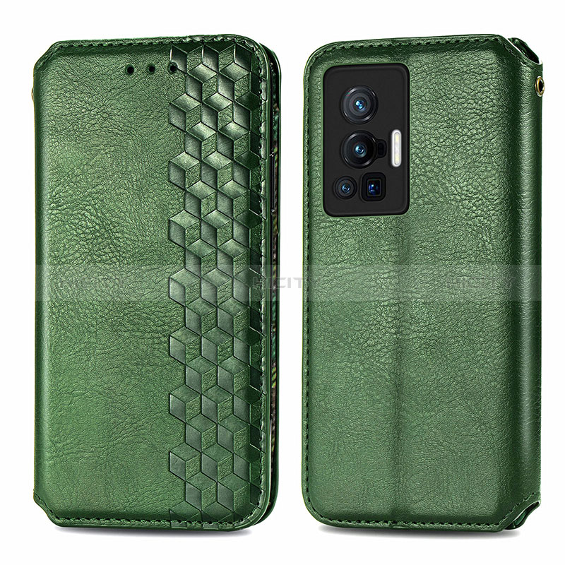 Coque Portefeuille Livre Cuir Etui Clapet S01D pour Vivo X70 Pro 5G Vert Plus