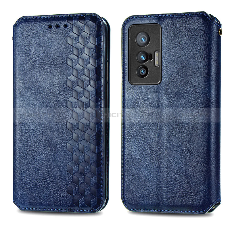 Coque Portefeuille Livre Cuir Etui Clapet S01D pour Vivo X70t Bleu Plus