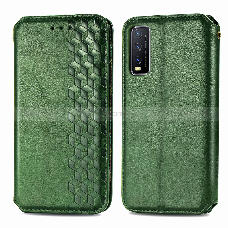 Coque Portefeuille Livre Cuir Etui Clapet S01D pour Vivo Y12s (2021) Vert Plus