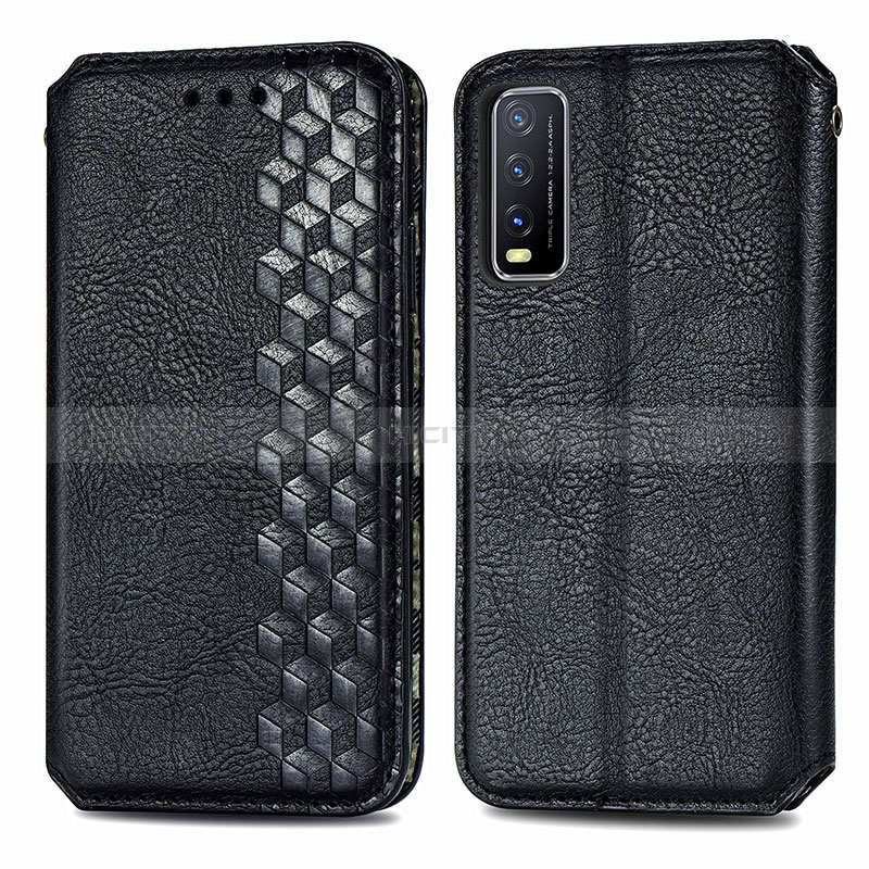 Coque Portefeuille Livre Cuir Etui Clapet S01D pour Vivo Y20a Noir Plus