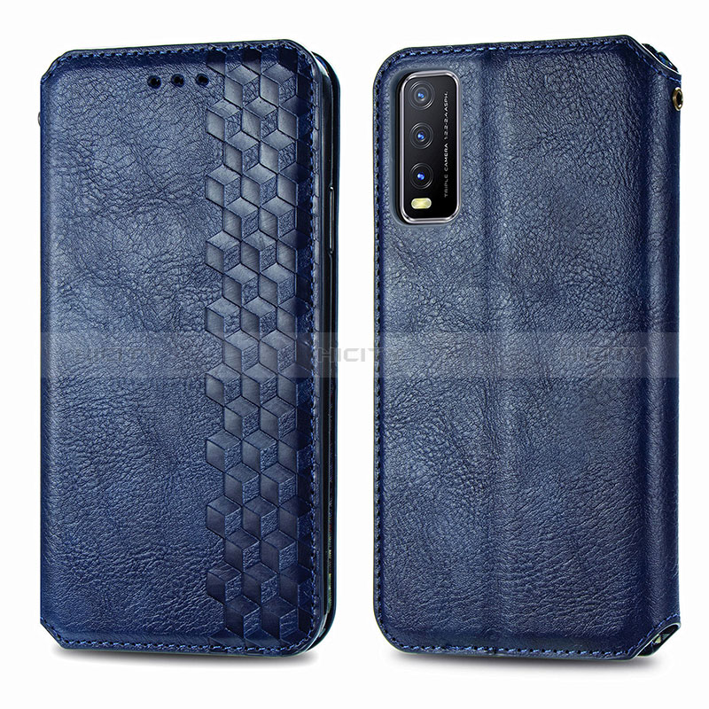 Coque Portefeuille Livre Cuir Etui Clapet S01D pour Vivo Y20s G Bleu Plus