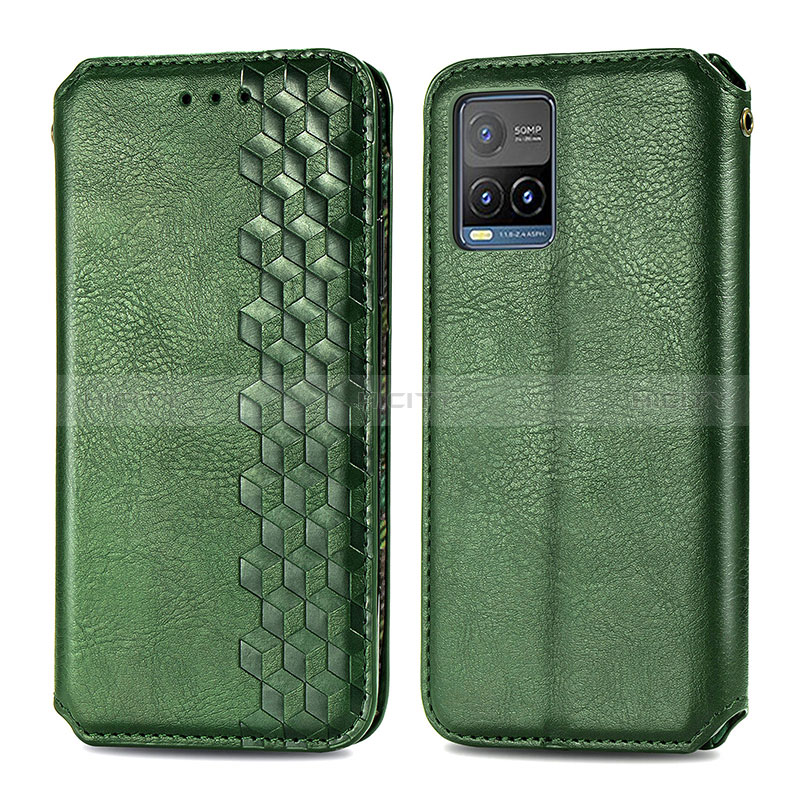 Coque Portefeuille Livre Cuir Etui Clapet S01D pour Vivo Y21e Vert Plus