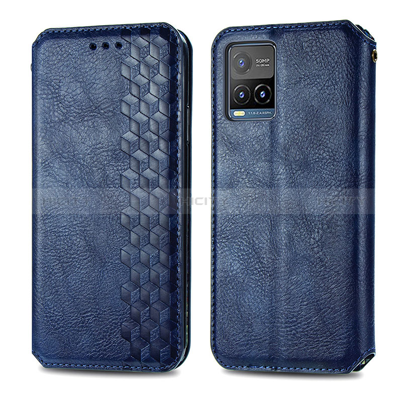 Coque Portefeuille Livre Cuir Etui Clapet S01D pour Vivo Y21G Bleu Plus