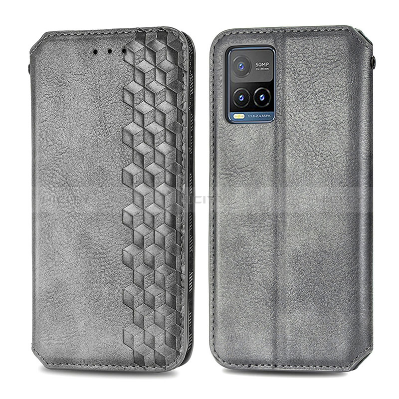 Coque Portefeuille Livre Cuir Etui Clapet S01D pour Vivo Y21G Gris Plus