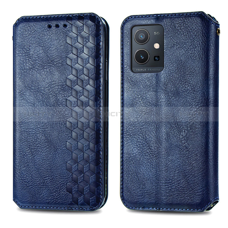 Coque Portefeuille Livre Cuir Etui Clapet S01D pour Vivo Y30 5G Bleu Plus