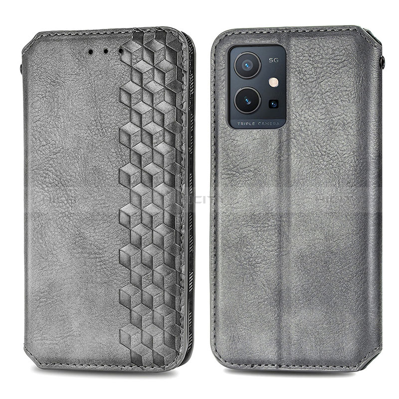 Coque Portefeuille Livre Cuir Etui Clapet S01D pour Vivo Y30 5G Gris Plus