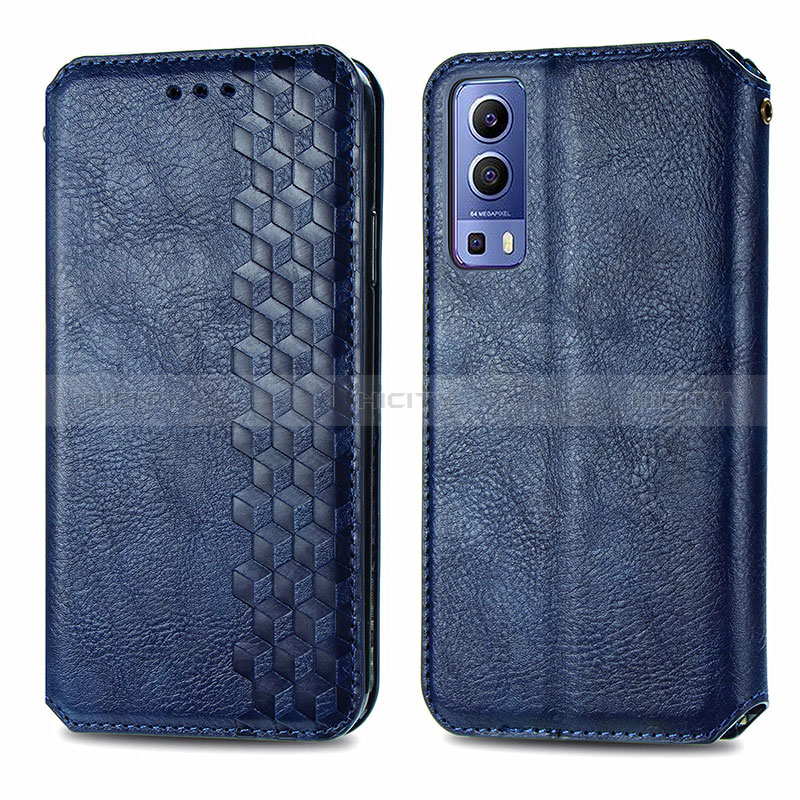 Coque Portefeuille Livre Cuir Etui Clapet S01D pour Vivo Y72 5G Bleu Plus