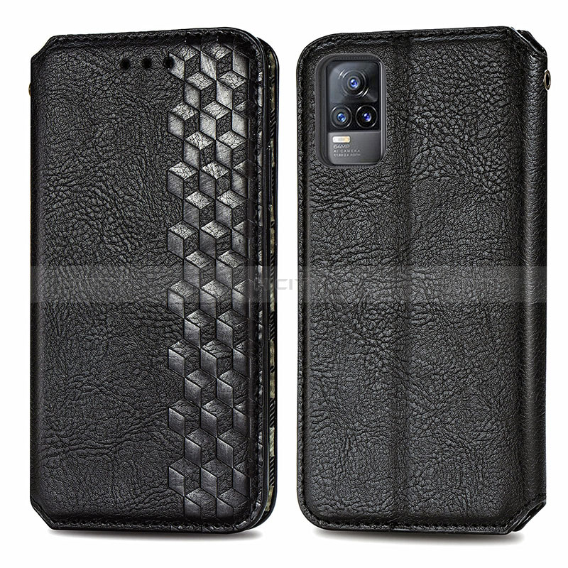 Coque Portefeuille Livre Cuir Etui Clapet S01D pour Vivo Y73 (2021) Noir Plus