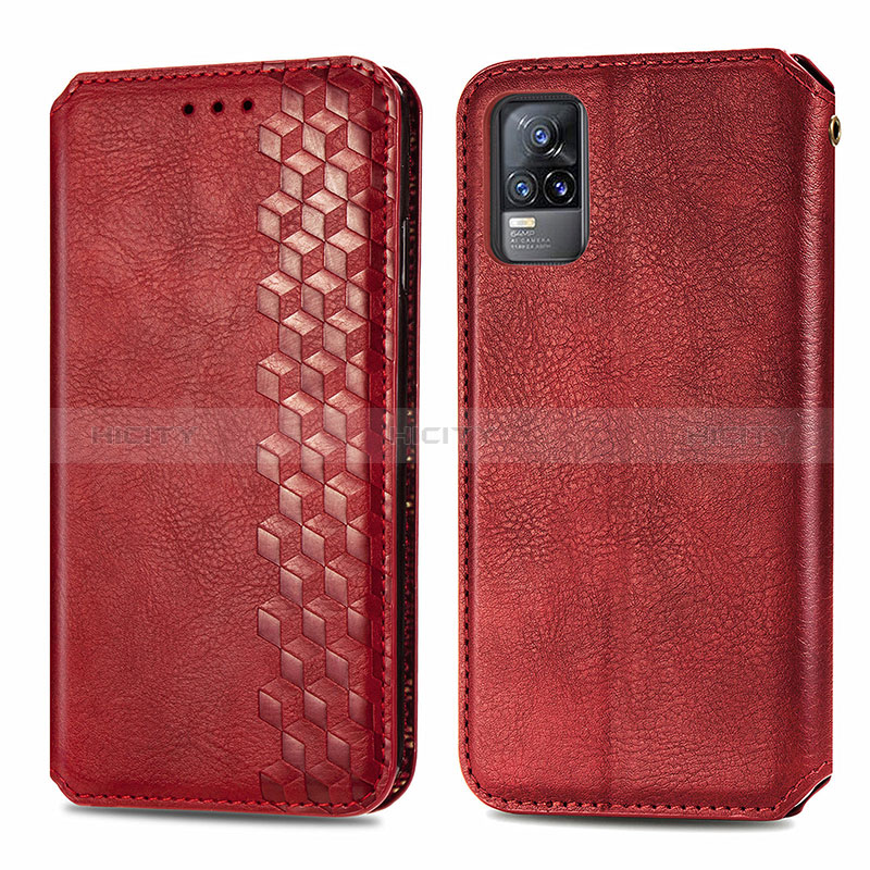 Coque Portefeuille Livre Cuir Etui Clapet S01D pour Vivo Y73 (2021) Rouge Plus