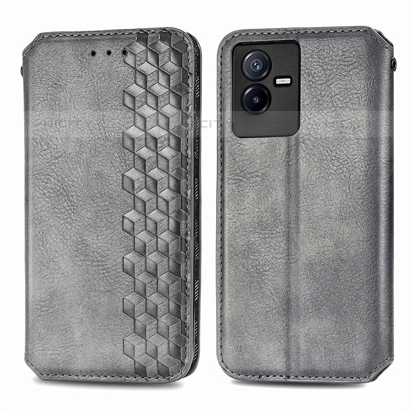 Coque Portefeuille Livre Cuir Etui Clapet S01D pour Vivo Y73t Gris Plus