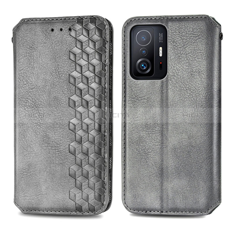 Coque Portefeuille Livre Cuir Etui Clapet S01D pour Xiaomi Mi 11T Pro 5G Gris Plus