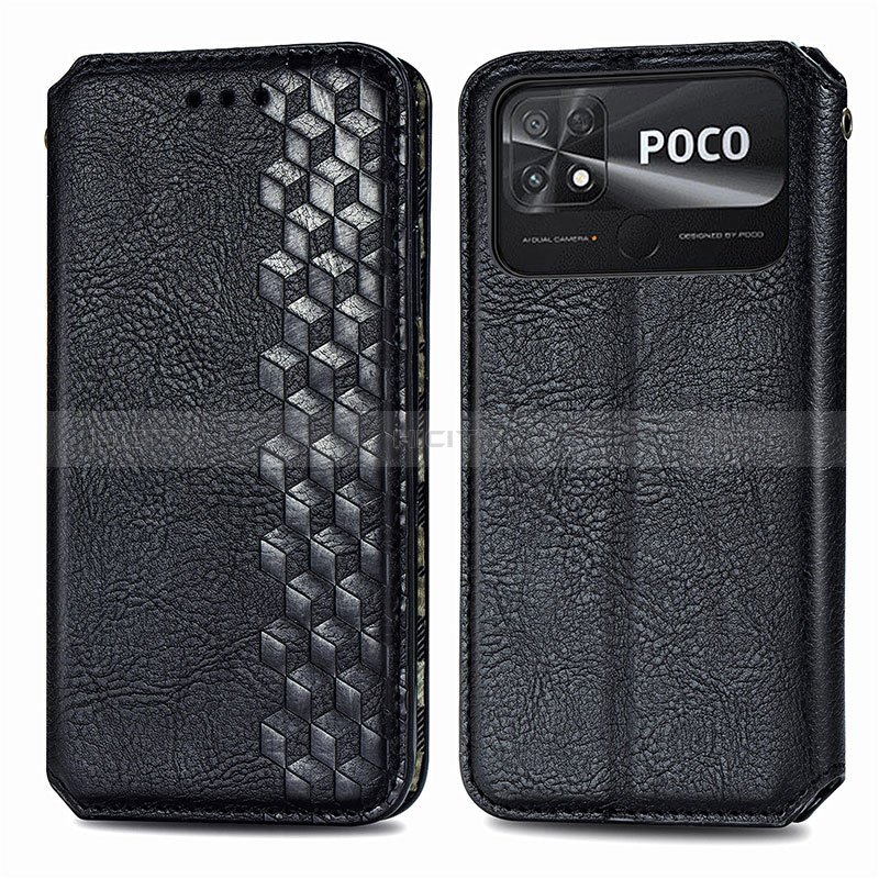 Coque Portefeuille Livre Cuir Etui Clapet S01D pour Xiaomi Poco C40 Noir Plus