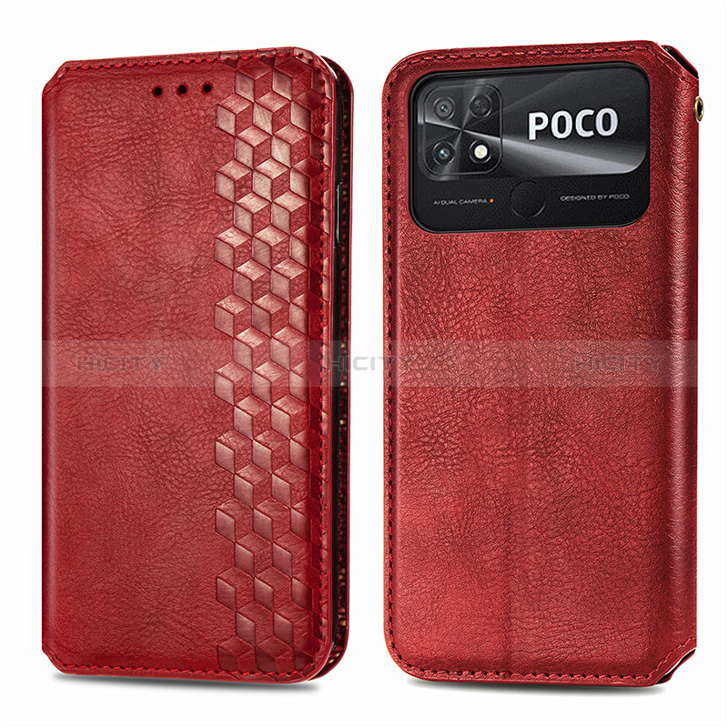 Coque Portefeuille Livre Cuir Etui Clapet S01D pour Xiaomi Poco C40 Rouge Plus