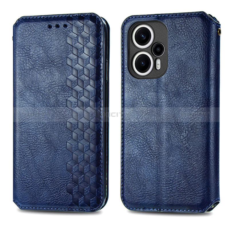 Coque Portefeuille Livre Cuir Etui Clapet S01D pour Xiaomi Poco F5 5G Bleu Plus