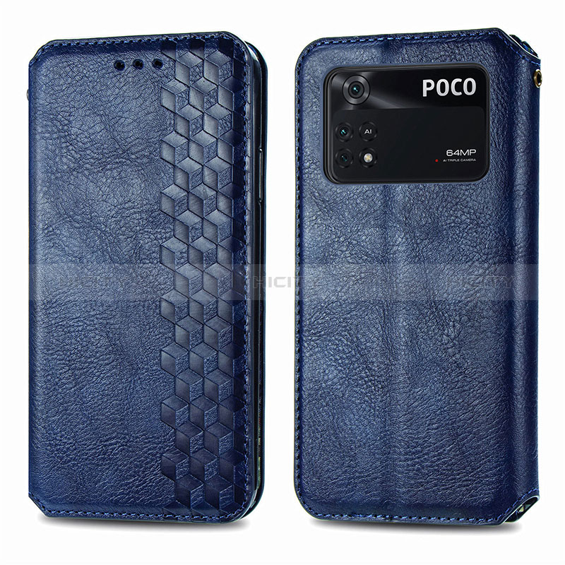 Coque Portefeuille Livre Cuir Etui Clapet S01D pour Xiaomi Poco M4 Pro 4G Bleu Plus