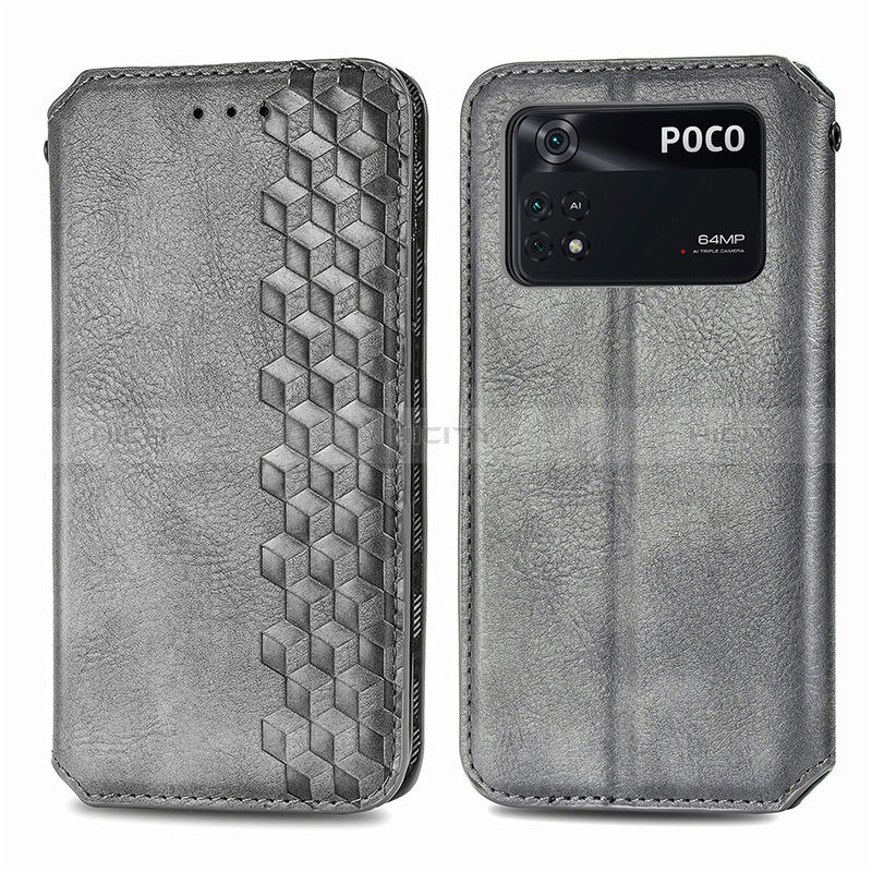 Coque Portefeuille Livre Cuir Etui Clapet S01D pour Xiaomi Poco M4 Pro 4G Gris Plus