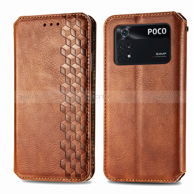 Coque Portefeuille Livre Cuir Etui Clapet S01D pour Xiaomi Poco M4 Pro 4G Marron Plus