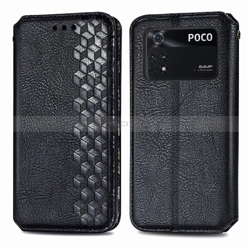 Coque Portefeuille Livre Cuir Etui Clapet S01D pour Xiaomi Poco M4 Pro 4G Noir Plus