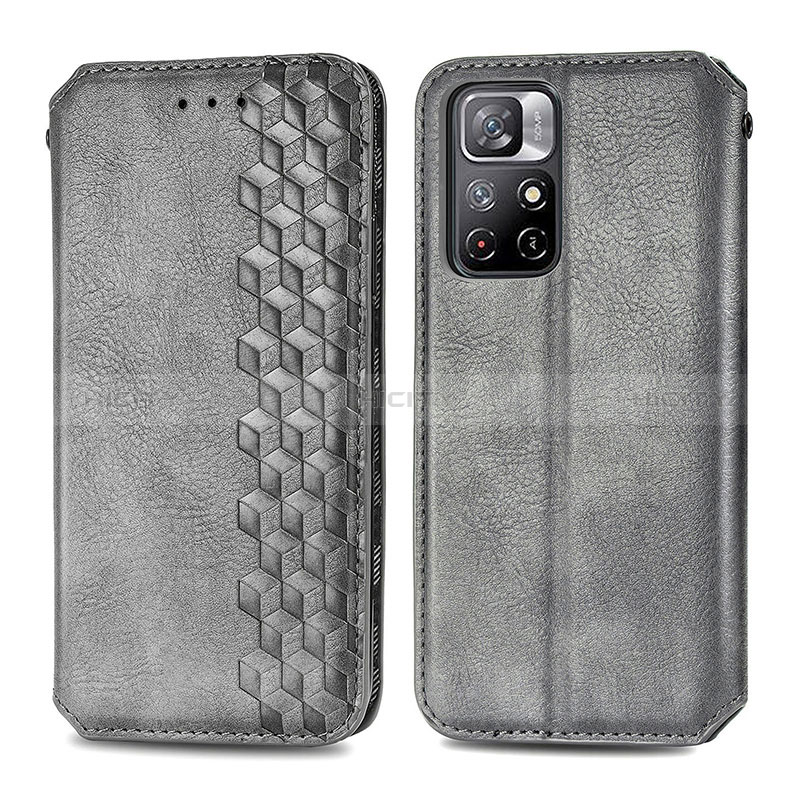 Coque Portefeuille Livre Cuir Etui Clapet S01D pour Xiaomi Poco M4 Pro 5G Gris Plus