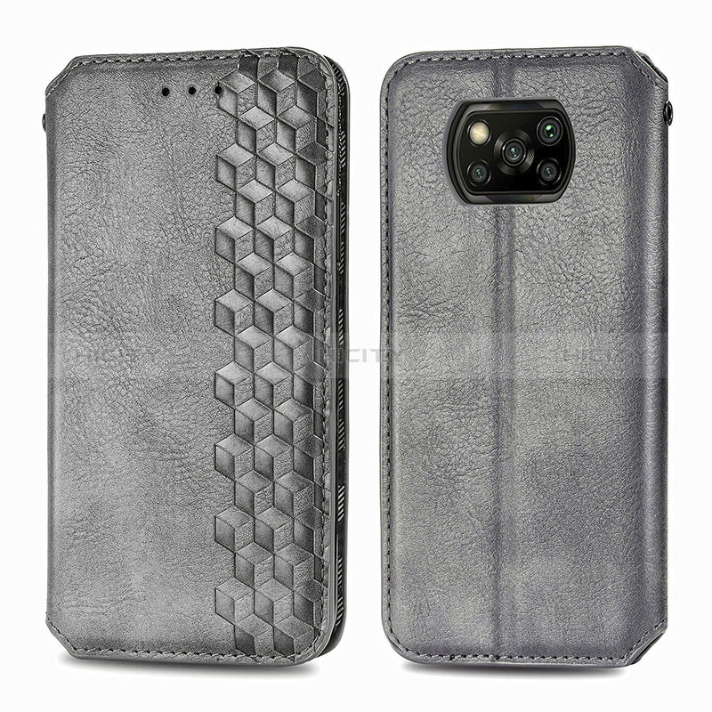 Coque Portefeuille Livre Cuir Etui Clapet S01D pour Xiaomi Poco X3 NFC Gris Plus