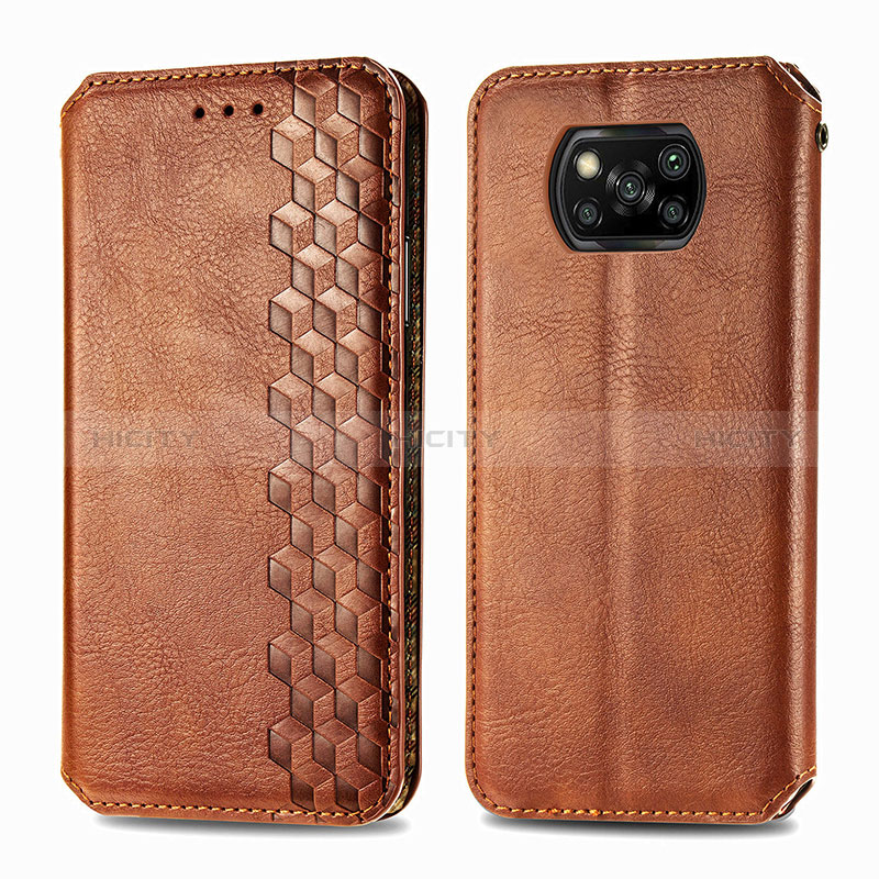 Coque Portefeuille Livre Cuir Etui Clapet S01D pour Xiaomi Poco X3 NFC Marron Plus