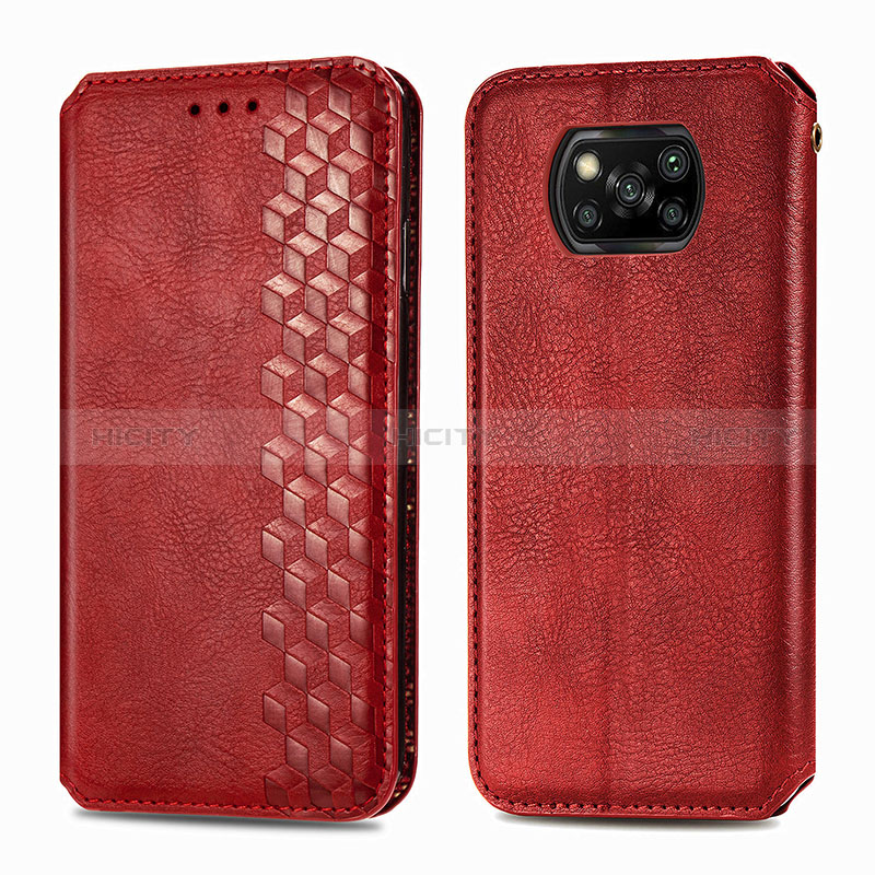 Coque Portefeuille Livre Cuir Etui Clapet S01D pour Xiaomi Poco X3 Pro Rouge Plus