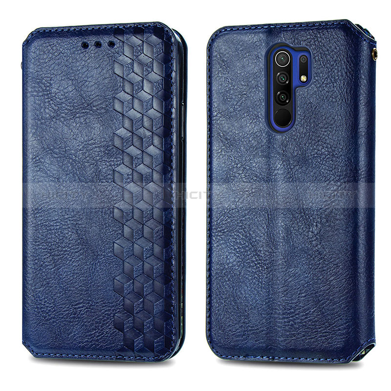 Coque Portefeuille Livre Cuir Etui Clapet S01D pour Xiaomi Redmi 9 Bleu Plus