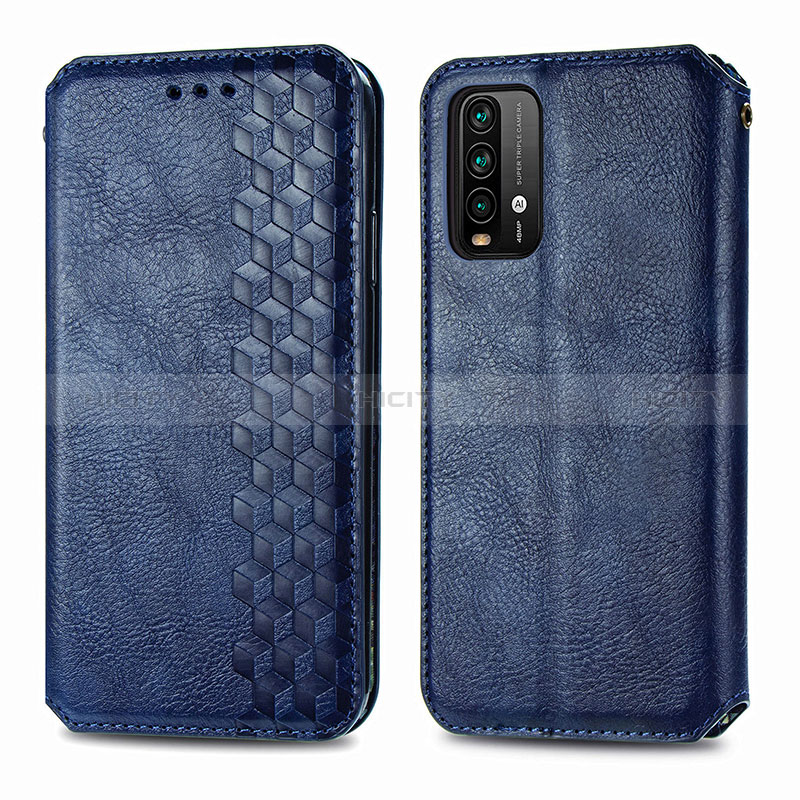 Coque Portefeuille Livre Cuir Etui Clapet S01D pour Xiaomi Redmi 9 Power Bleu Plus