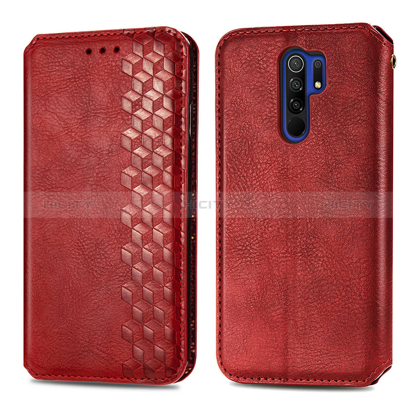 Coque Portefeuille Livre Cuir Etui Clapet S01D pour Xiaomi Redmi 9 Prime India Rouge Plus