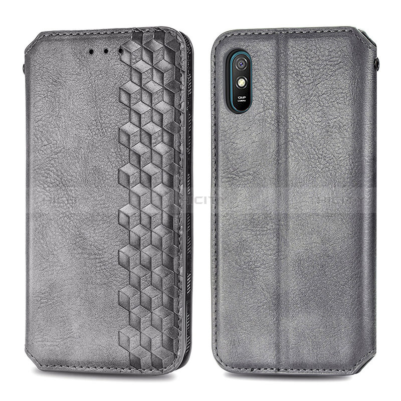 Coque Portefeuille Livre Cuir Etui Clapet S01D pour Xiaomi Redmi 9A Gris Plus