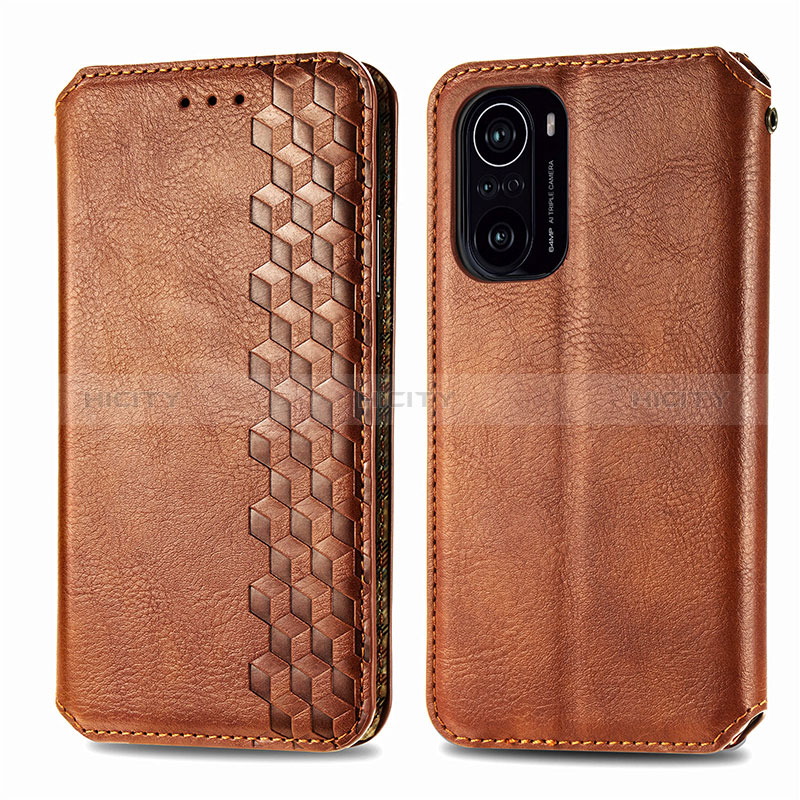 Coque Portefeuille Livre Cuir Etui Clapet S01D pour Xiaomi Redmi K40 5G Marron Plus