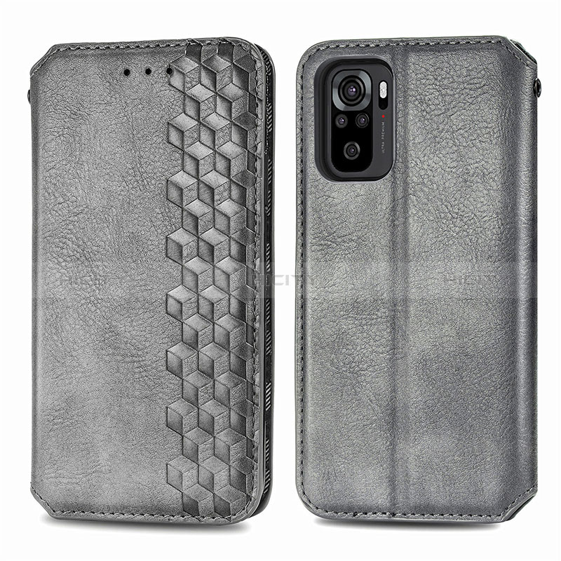 Coque Portefeuille Livre Cuir Etui Clapet S01D pour Xiaomi Redmi Note 10 4G Gris Plus