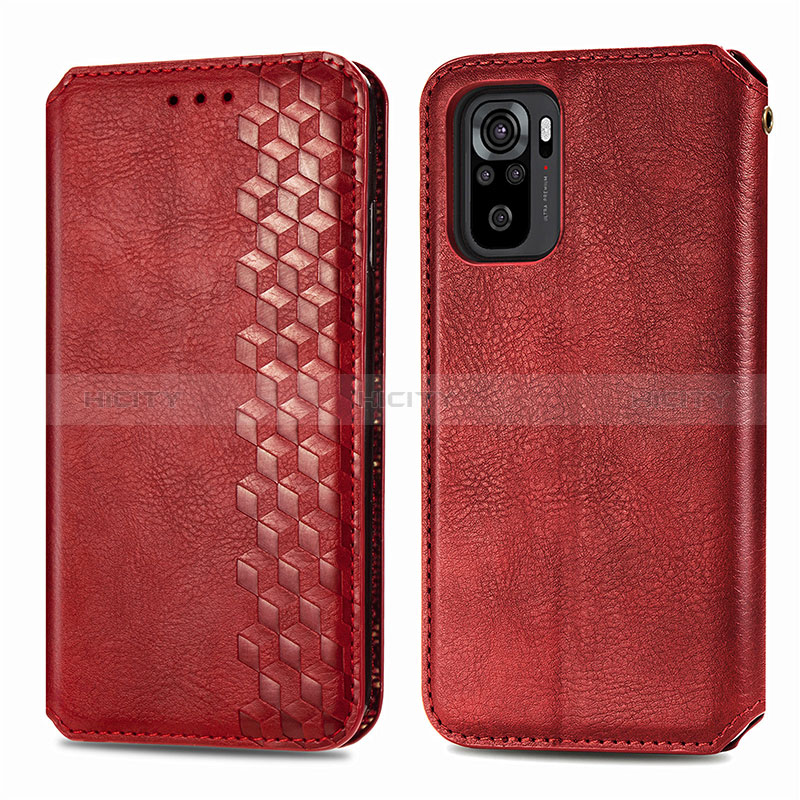 Coque Portefeuille Livre Cuir Etui Clapet S01D pour Xiaomi Redmi Note 10 4G Rouge Plus