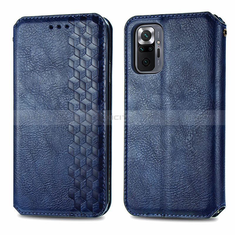 Coque Portefeuille Livre Cuir Etui Clapet S01D pour Xiaomi Redmi Note 10 Pro 4G Bleu Plus