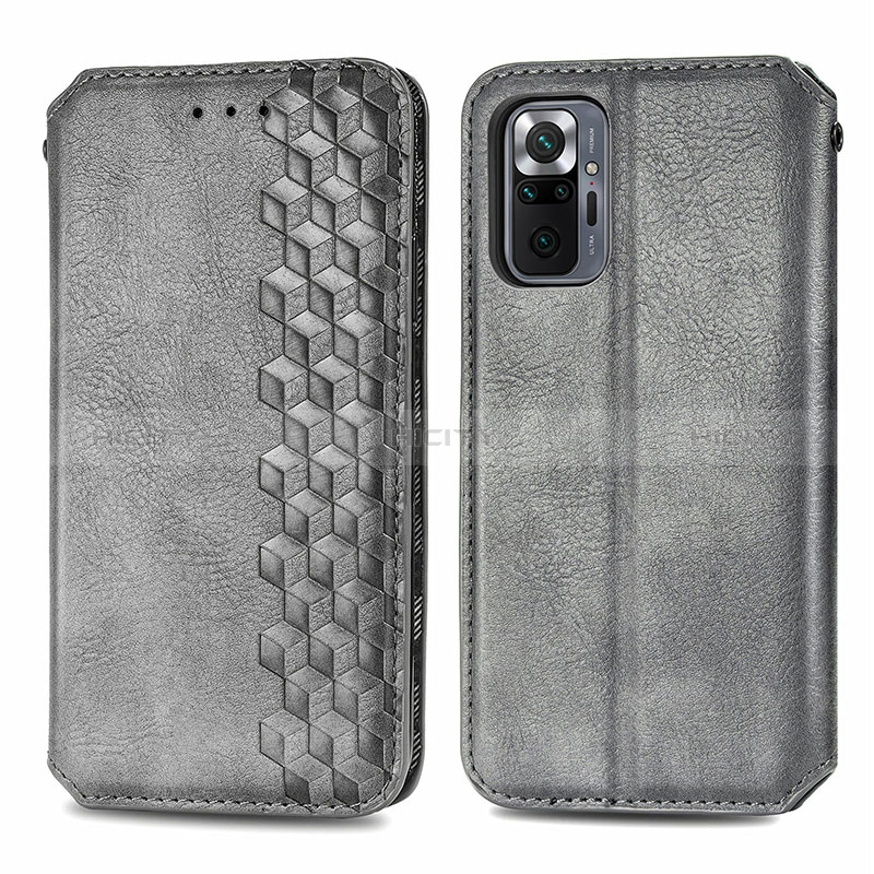 Coque Portefeuille Livre Cuir Etui Clapet S01D pour Xiaomi Redmi Note 10 Pro 4G Gris Plus