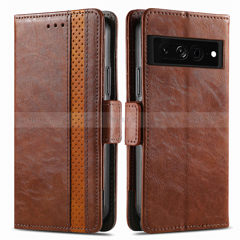 Coque Portefeuille Livre Cuir Etui Clapet S02D pour Google Pixel 7 Pro 5G Marron Plus