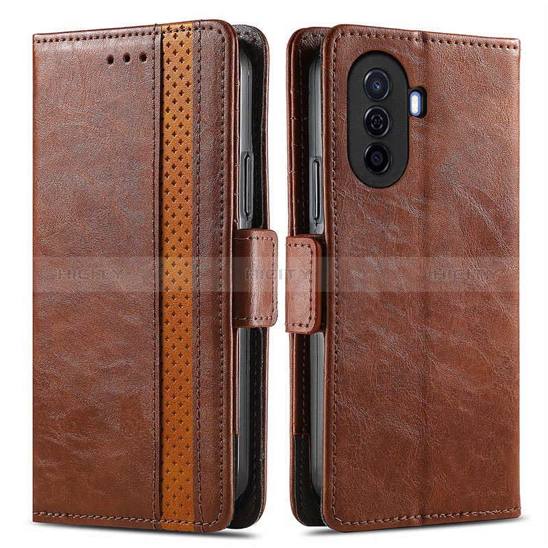 Coque Portefeuille Livre Cuir Etui Clapet S02D pour Huawei Nova Y70 Marron Plus