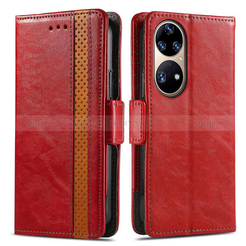 Coque Portefeuille Livre Cuir Etui Clapet S02D pour Huawei P50 Rouge Plus